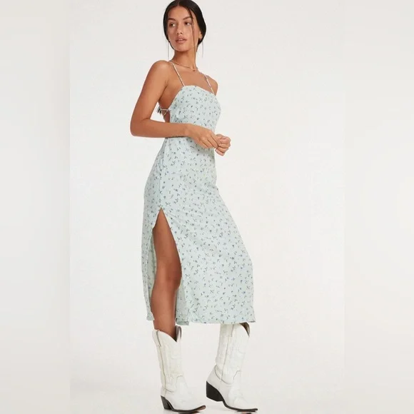 chinese dress ladies MOTEL X JACQUIE Flo Midi Dress in Lumen Mesh Blue